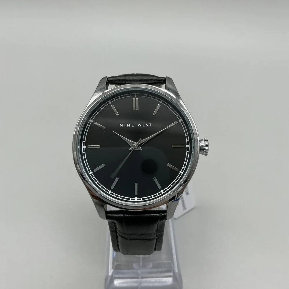 Nine West Womens Watch 41mm Black Dial Black Band 3ATM Dress New Battery